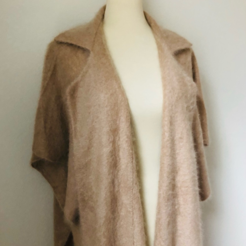 🆓 Shipping 100% Cashmere Open Front Long Coatigan- Oversized Camel Beige Wrap - Picture 10 of 11